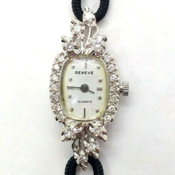 Vintage 14K White Gold Diamond Geneve Quartz Women's Watch - Picture 2 of 6